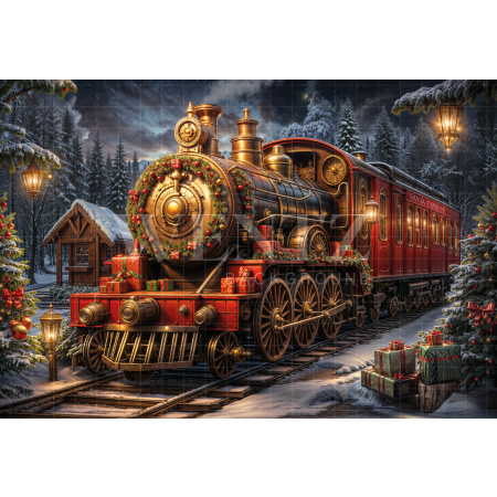 Fabric Photography Background Christmas Train / Backdrop 6261