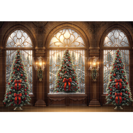 Fabric Photography Background Living Room with Window Christmas / Backdrop 6265