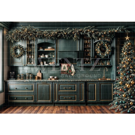 Fabric Photography Background Christmas Kitchen / Backdrop 6268