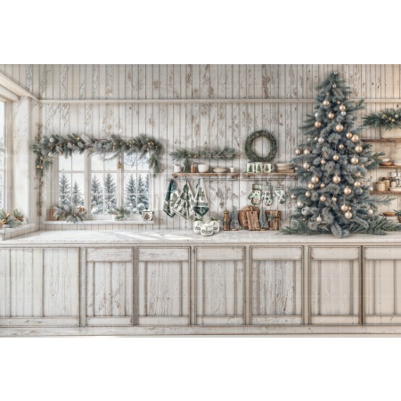 Fabric Photography Background Christmas Kitchen / Backdrop 6269