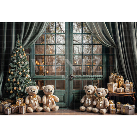 Fabric Photography Background Room with Teddy Bears Christmas / Backdrop 6273