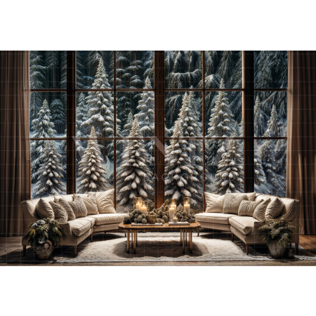 Fabric Photography Background Living Room with Window Christmas / Backdrop 6293