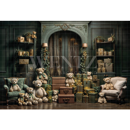 Fabric Photography Background Room with Teddy Bears Christmas / Backdrop 6295