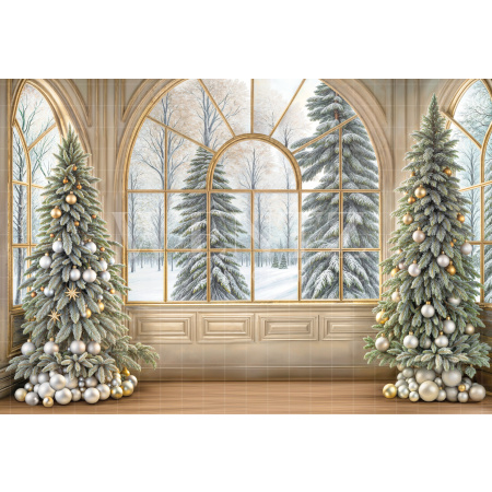 Fabric Photography Background Living Room with Window Christmas / Backdrop 6310