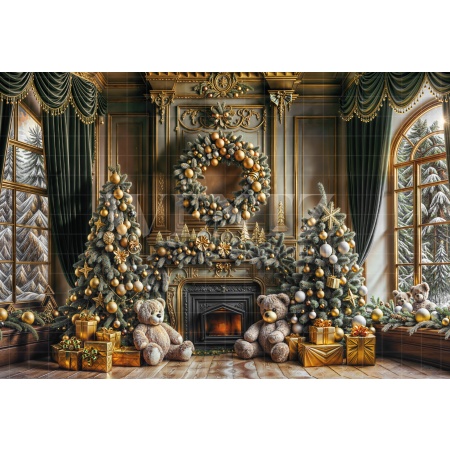 Fabric Photography Background Christmas Fireplace / Backdrop 6318