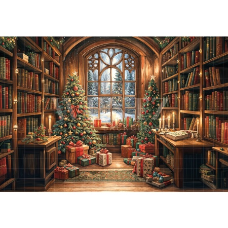 Fabric Photography Background Christmas Library / Backdrop 6401