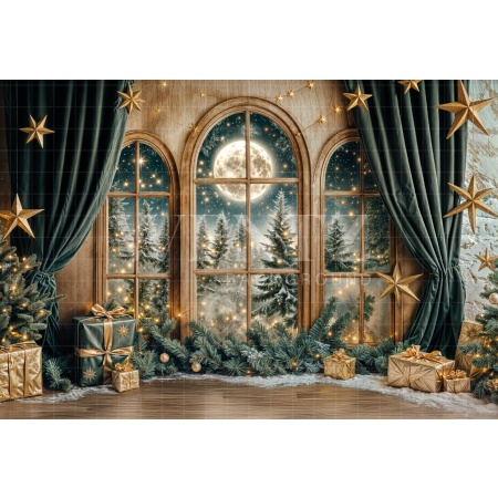 Fabric Photography Background Living Room with Christmas Windows / Backdrop 6408