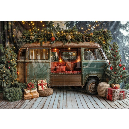 Fabric Photography Background Christmas Trailer / Backdrop 6410