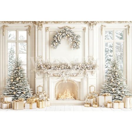 Fabric Photography Background Christmas Fireplace / Backdrop 6435