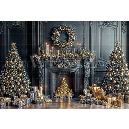 Fabric Photography Background Christmas Fireplace / Backdrop 6438