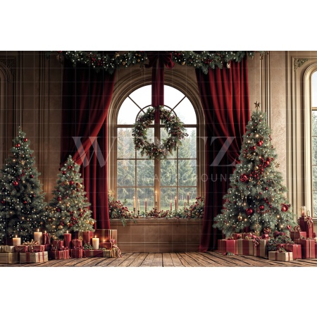 Fabric Photography Background Living Room with Window Christmas / Backdrop 6452