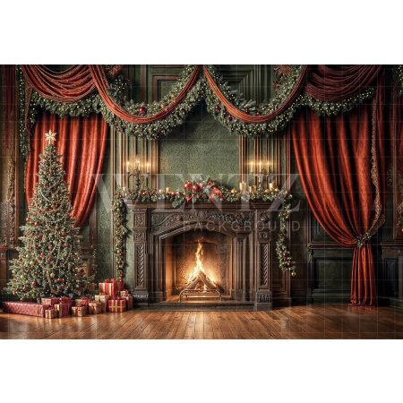 Fabric Photography Background Christmas Fireplace / Backdrop 6475