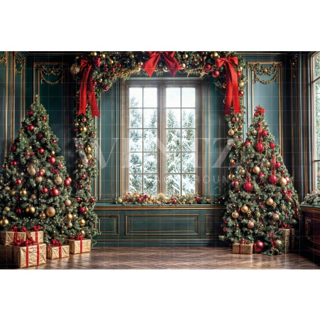 Fabric Photography Background Living Room with Window Christmas / Backdrop 6480