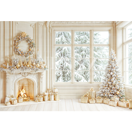 Fabric Photography Background Christmas Fireplace / Backdrop 6506