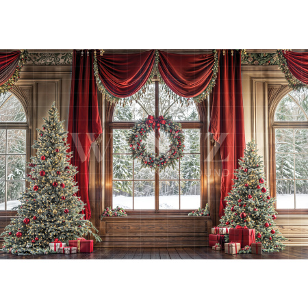 Fabric Photography Background Living Room with Window Christmas / Backdrop 6505