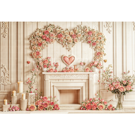 Fabric Photography Background Valentine's Day Fireplace / Backdrop 6642