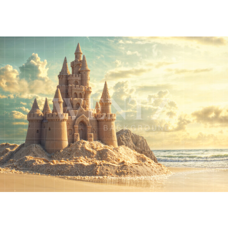 Photographic Background in Fabric Summer Sand Castle / Backdrop 6517