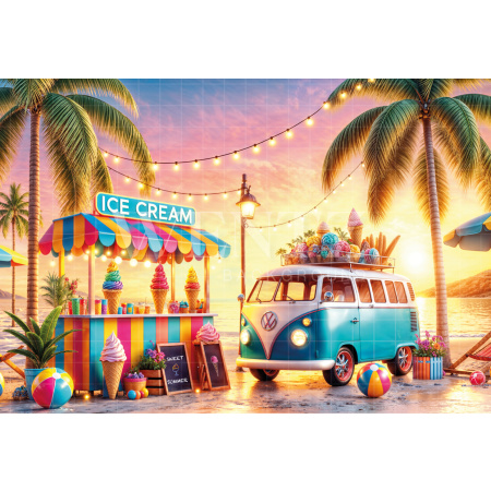 Photographic Background in Fabric Summer Ice Cream Stand / Backdrop 6523