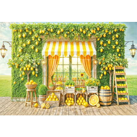 Photographic Background in Fabric Summer Lemon Stand / Backdrop 6559