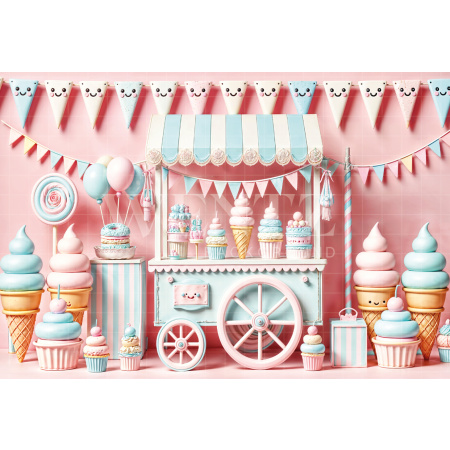 Photographic Background in Fabric Summer Ice Cream Cart / Backdrop 6561