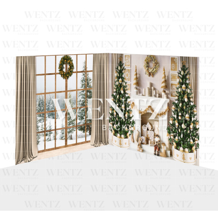 Photography Background in Fabric Christmas Living Room with Fireplace Set 2D / WTZ139