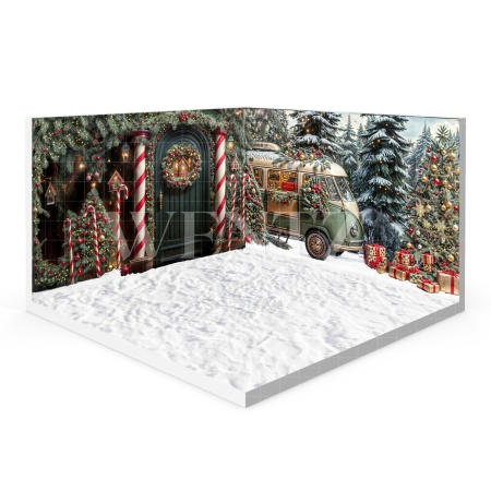 Fabric Photography Background Santa Claus Christmas House Set 3D / WTZ195