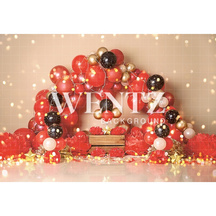 Fabric Photography Background Scenarios Black and Red Balloon / Backdrop 1869