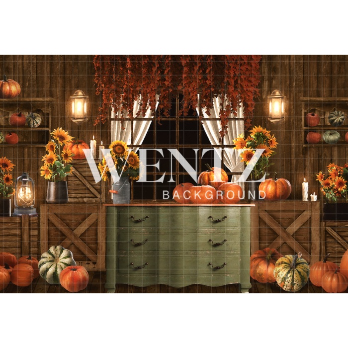 Fabric Photography Background Fall Set With Pumpkins / Backdrop 2362