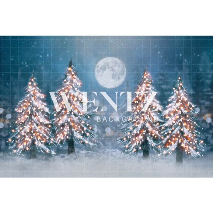 Fabric Photography Background Enchanted Christmas Forest with Pines / Backdrop 2466