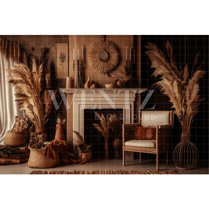 Fabric Photography Background Boho Room with Fireplace / Backdrop 2796