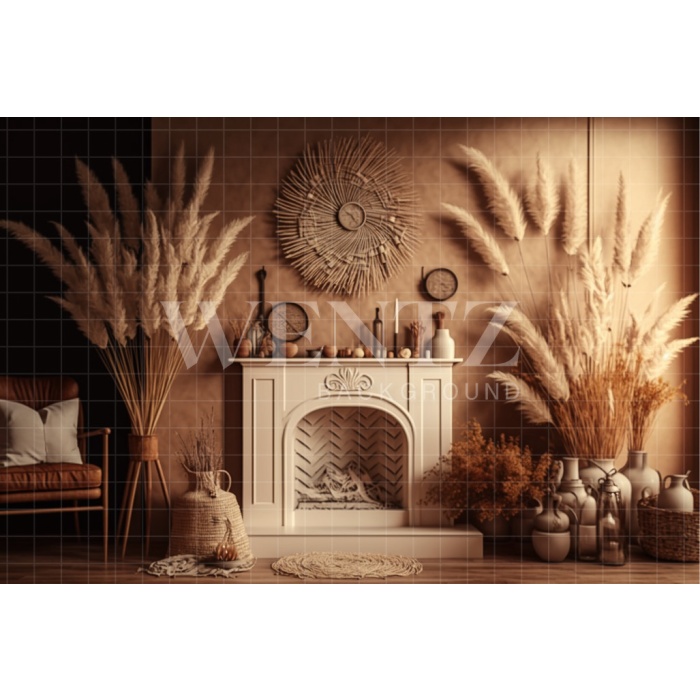 Fabric Photography Background Boho Room with Fireplace / Backdrop 2801