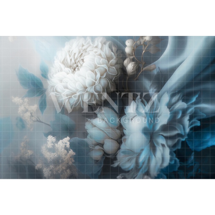 Fabric Photography Background Blue Floral / Backdrop 2904