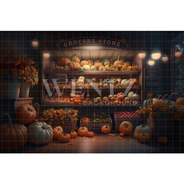 Fabric Photography Background Fall Grocery Store / Backdrop 2920