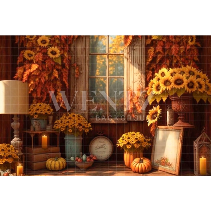 Fabric Photography Background Room with Sunflowers / Backdrop 2942