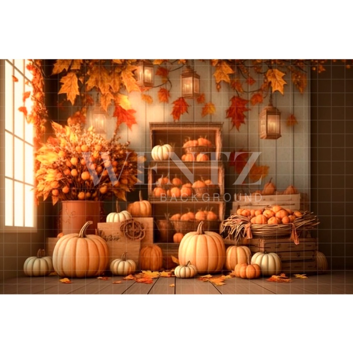 Fabric Photography Background Fall Scenery with Pumpkins / Backdrop 2944