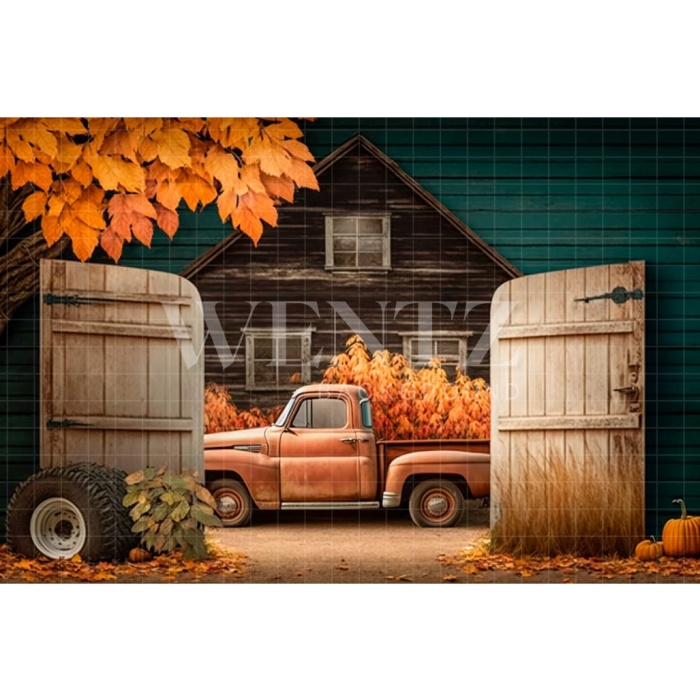 Fabric Photography Background Fall Farm with Car / Backdrop 2945