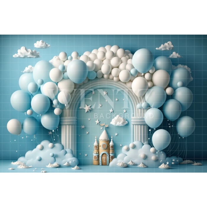 Fabric Photography Background Cake Smash Blue with Castle / Backdrop 3096