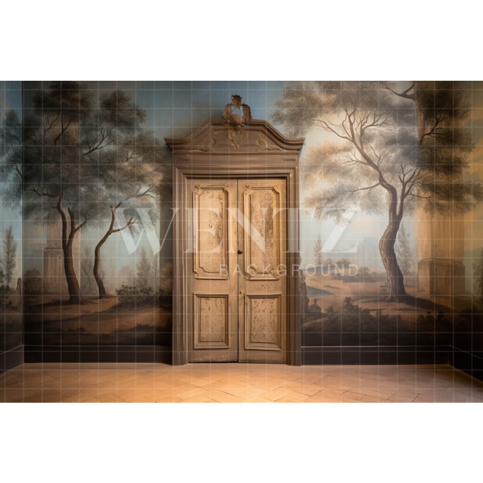 Fabric Photography Background Door and Trees / Backdrop 3436