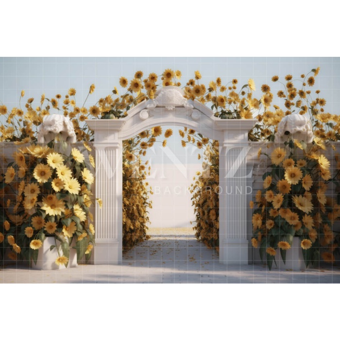 Fabric Photography Background Greek Arch with Flowers / Backdrop 3621