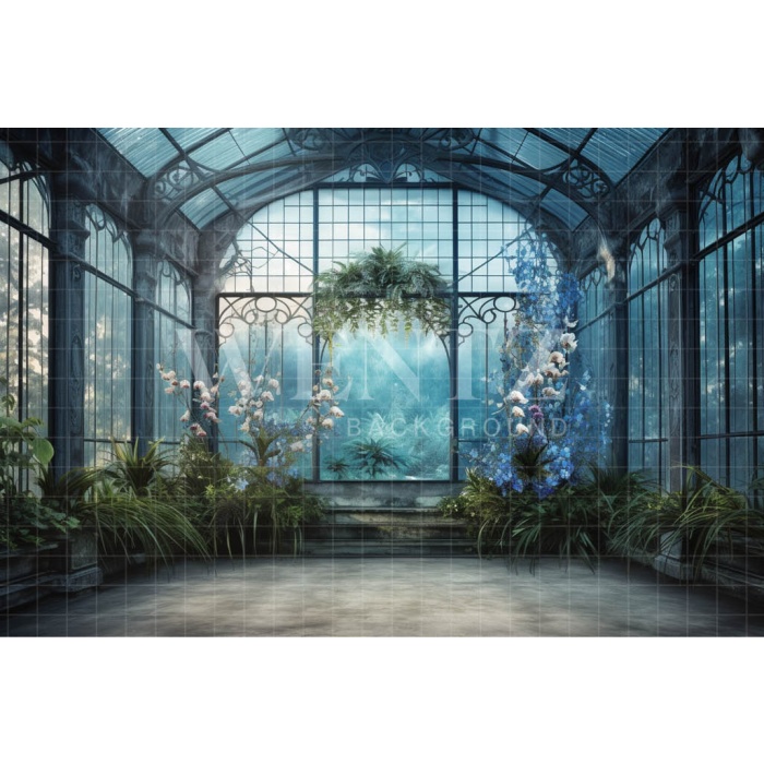 Fabric Photography Background Blue Orchids Greenhouse / Backdrop 3631