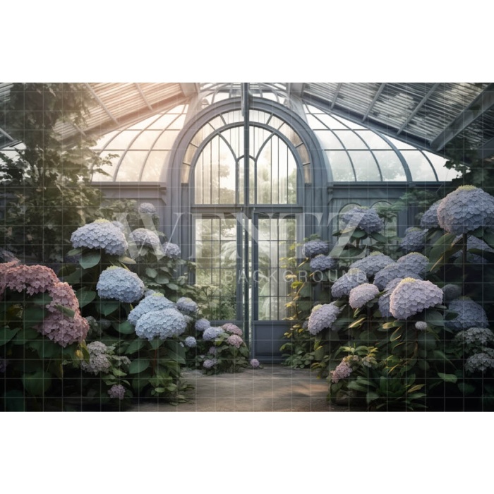 Fabric Photography Background Blue Hydrangea Greenhouse / Backdrop 3632