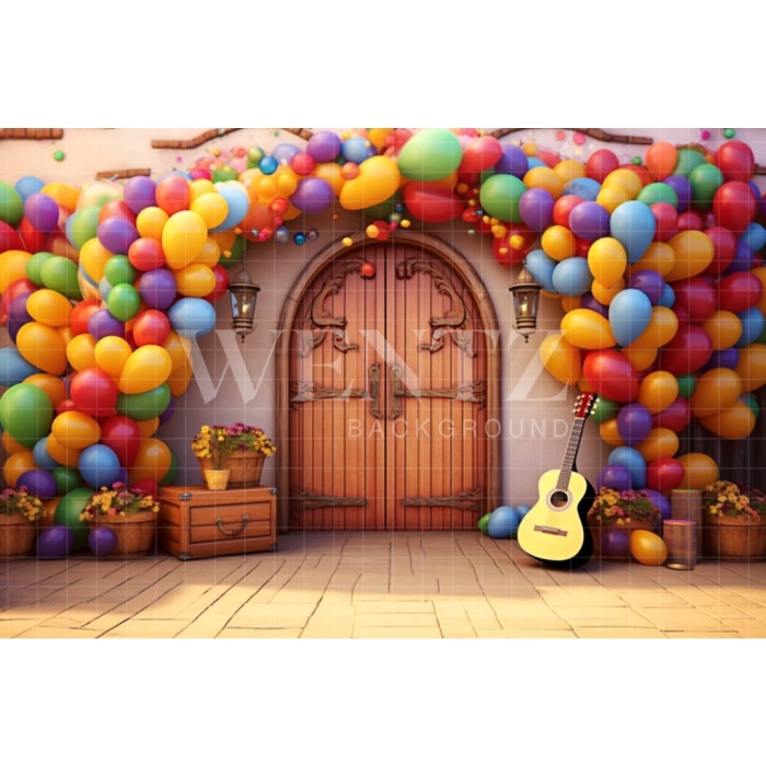 Fabric Photography Background Set with Door and Balloons / Backdrop 4099