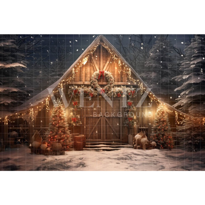 Fabric Photography Background Christmas Barn / Backdrop 4157