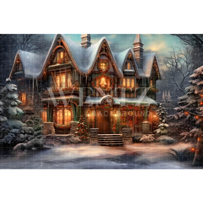 Fabric Photography Background Santa Claus House / Backdrop 4174