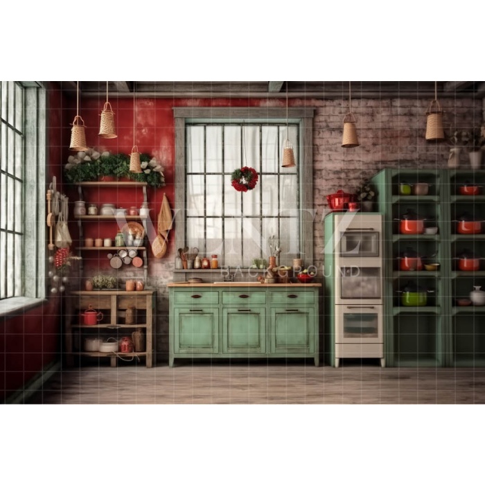 Fabric Photography Background Christmas Kitchen / Backdrop 4185