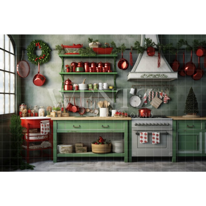 Fabric Photography Background Christmas Kitchen / Backdrop 4213