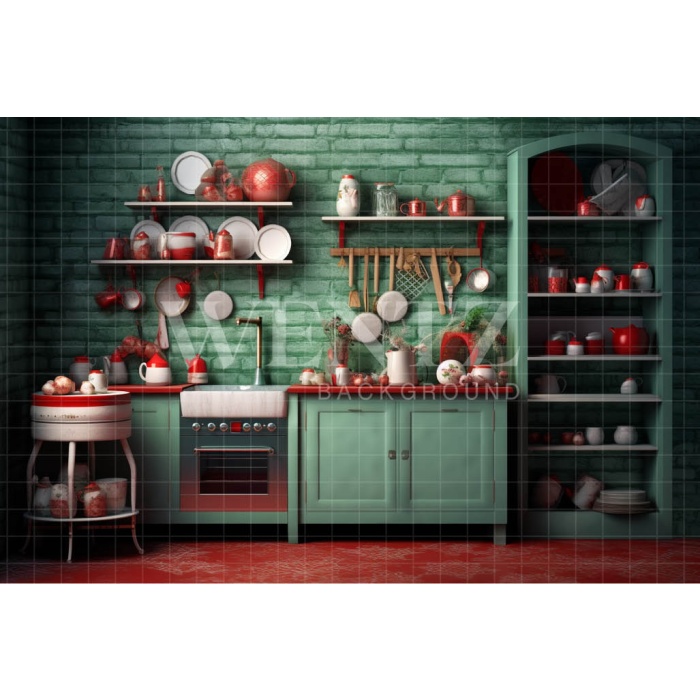 Fabric Photography Background Christmas Kitchen / Backdrop 4214