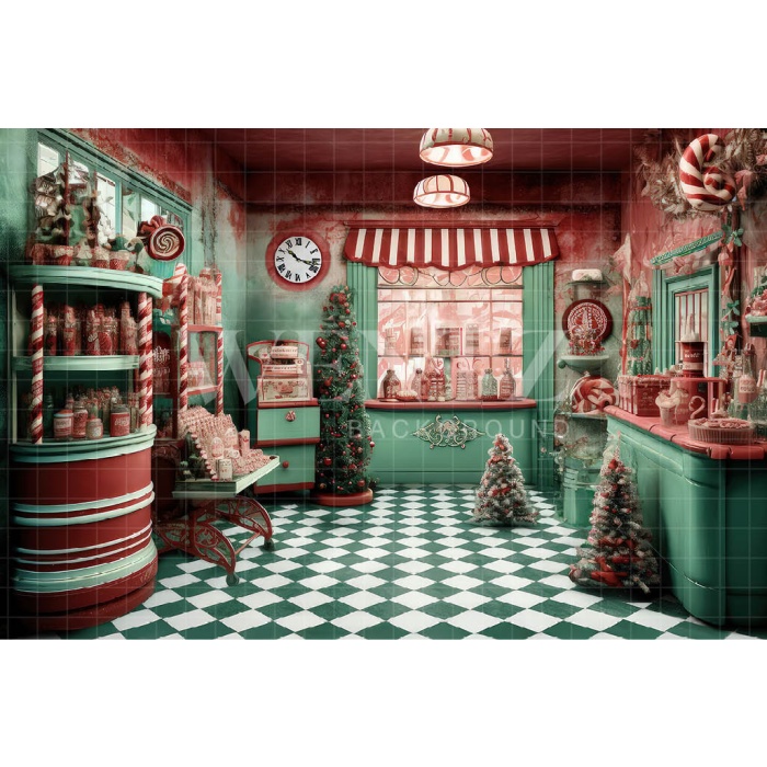 Fabric Photography Background Christmas Candy Store / Backdrop 4244