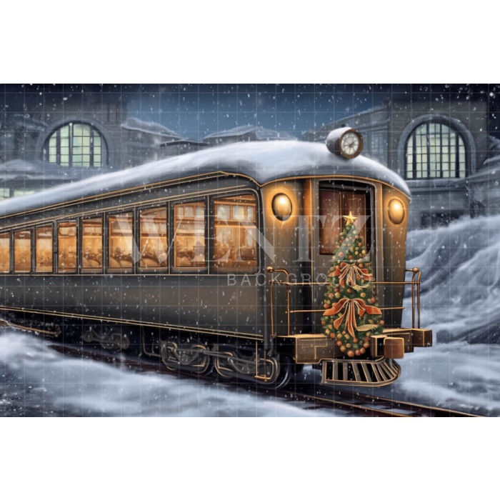 Fabric Photography Background Christmas Train / Backdrop 4266