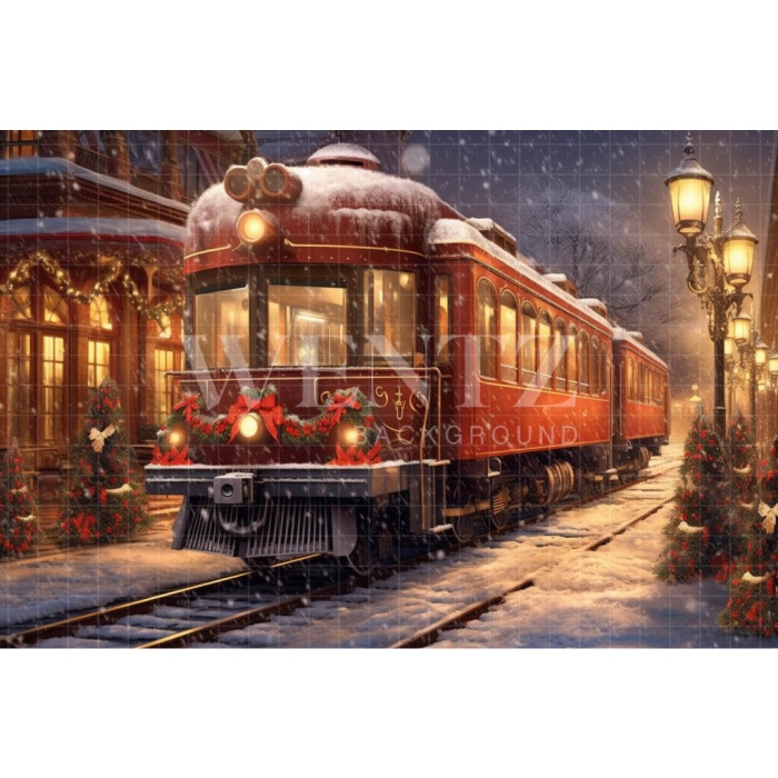 Fabric Photography Background Christmas Train / Backdrop 4284